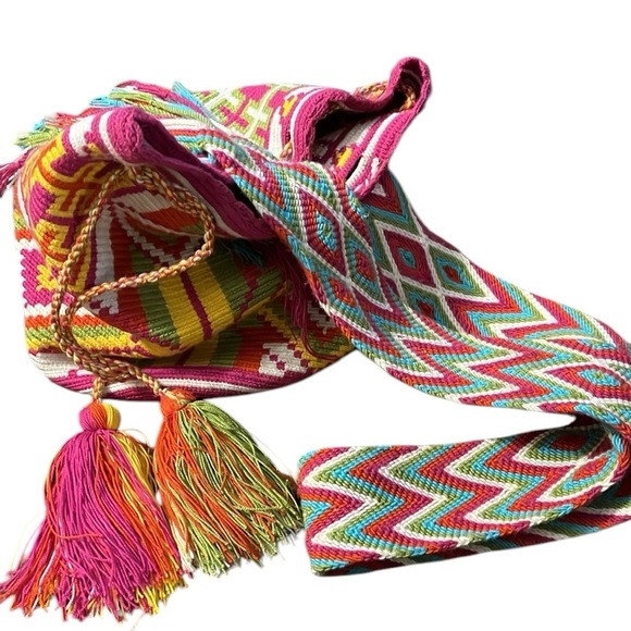 NWOT Authentic 100% Matizada Wayuu Mochila Colombian Crossbody/Bucket Bag Large - Picture 4 of 7